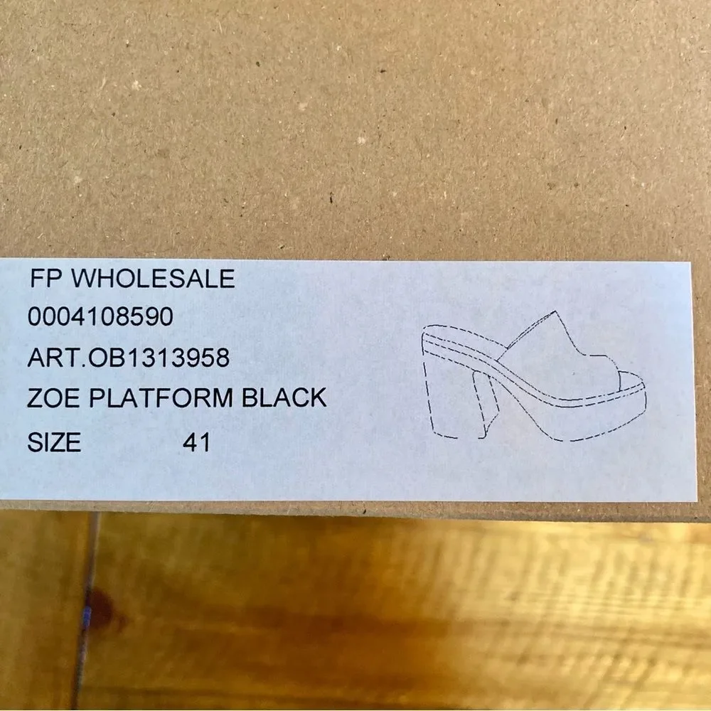 NEW Free People Zoe Platform Slide Sandals Black Noir Made in Italy Size 9.5